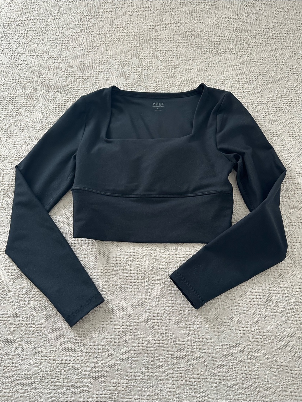 YPB Abercrombie & Fitch Black Square-Neck Long Sleeve Crop Top M